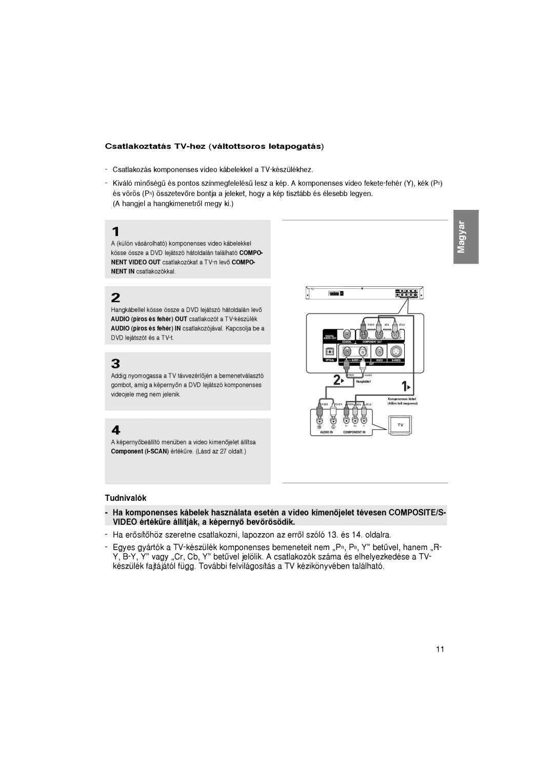 Samsung DVD-P365/XEL, DVD-P360/XEL, DVD-P360/FOU, DVD-P365/FOU, DVD-P365/XEH Csatlakoztatás TV-hez váltottsoros letapogatás 