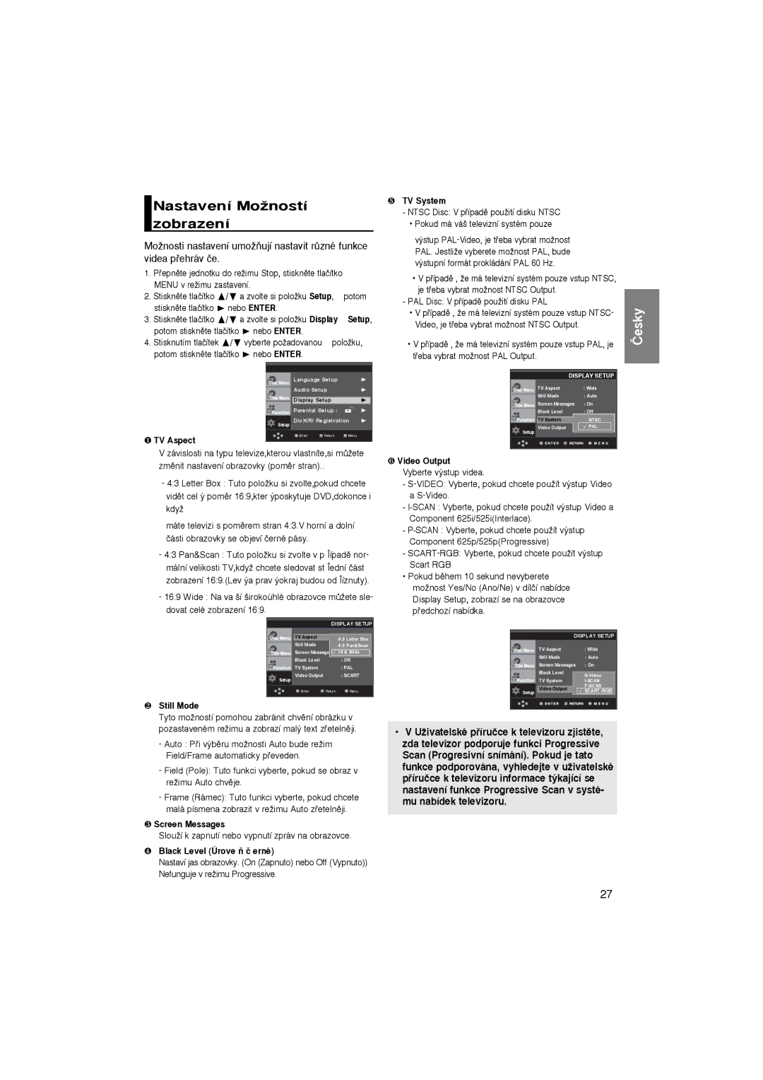 Samsung DVD-P360/XEL, DVD-P365/XEL, DVD-P360/FOU, DVD-P365/FOU, DVD-P365/XEH manual Nastavení MoÏností zobrazení 