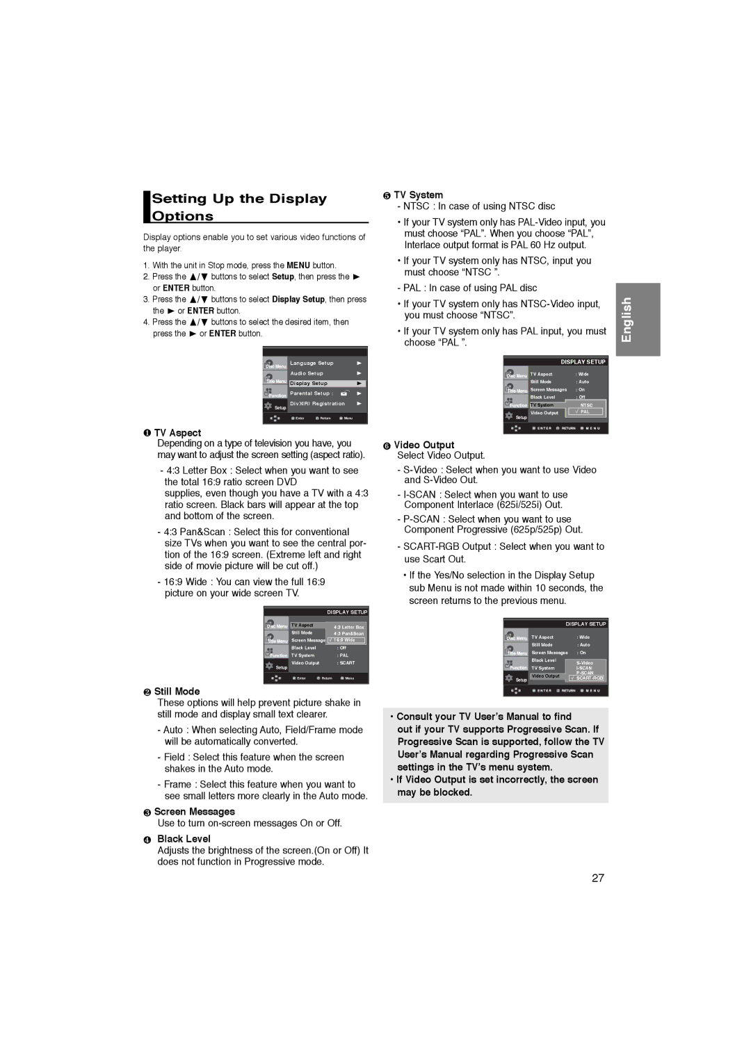 Samsung DVD-P365/AFR, DVD-P365/XEC manual Setting Up the Display Options 