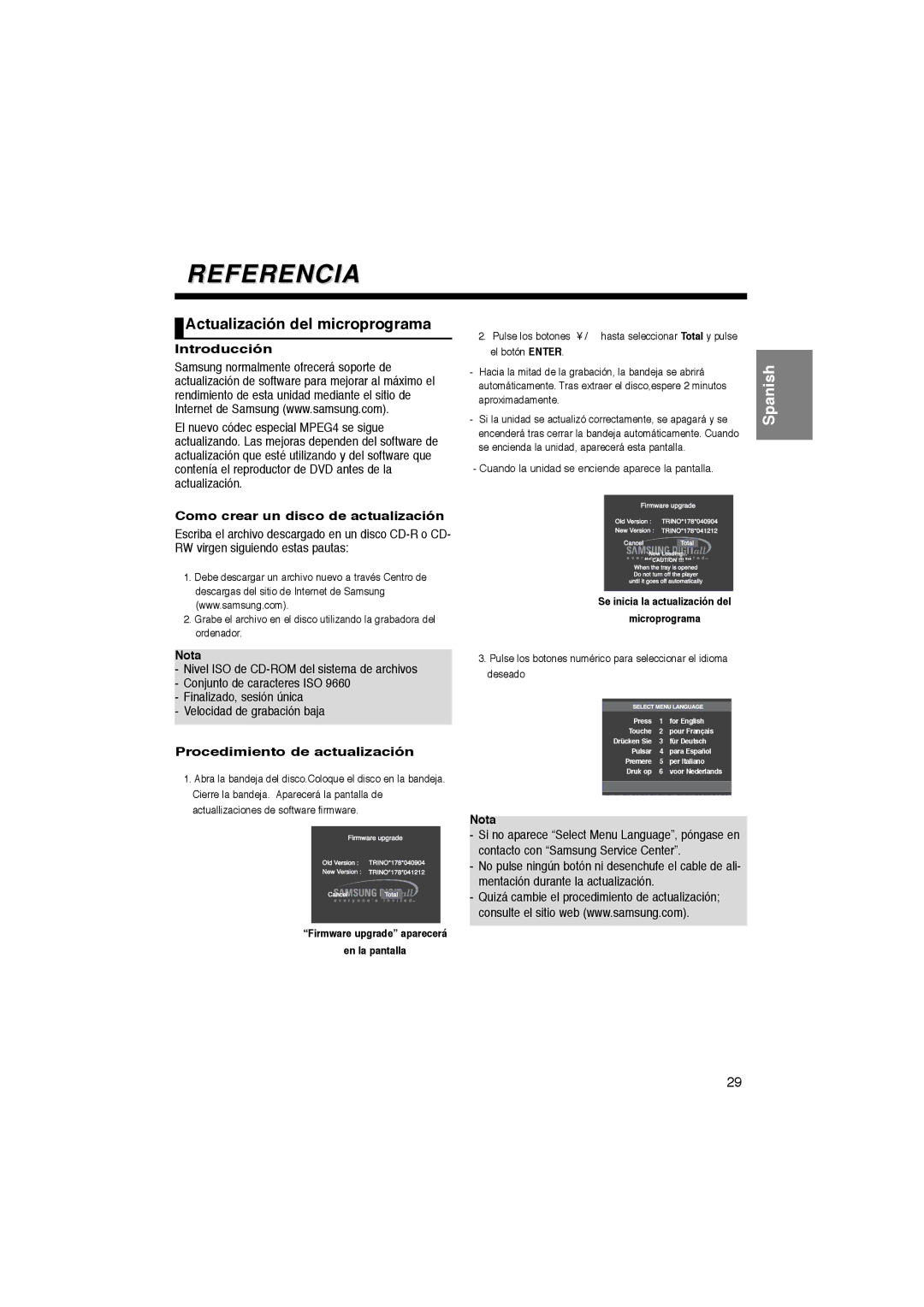 Samsung DVD-P365/AFR manual Referencia, Actualización del microprograma, Introducción, Como crear un disco de actualización 