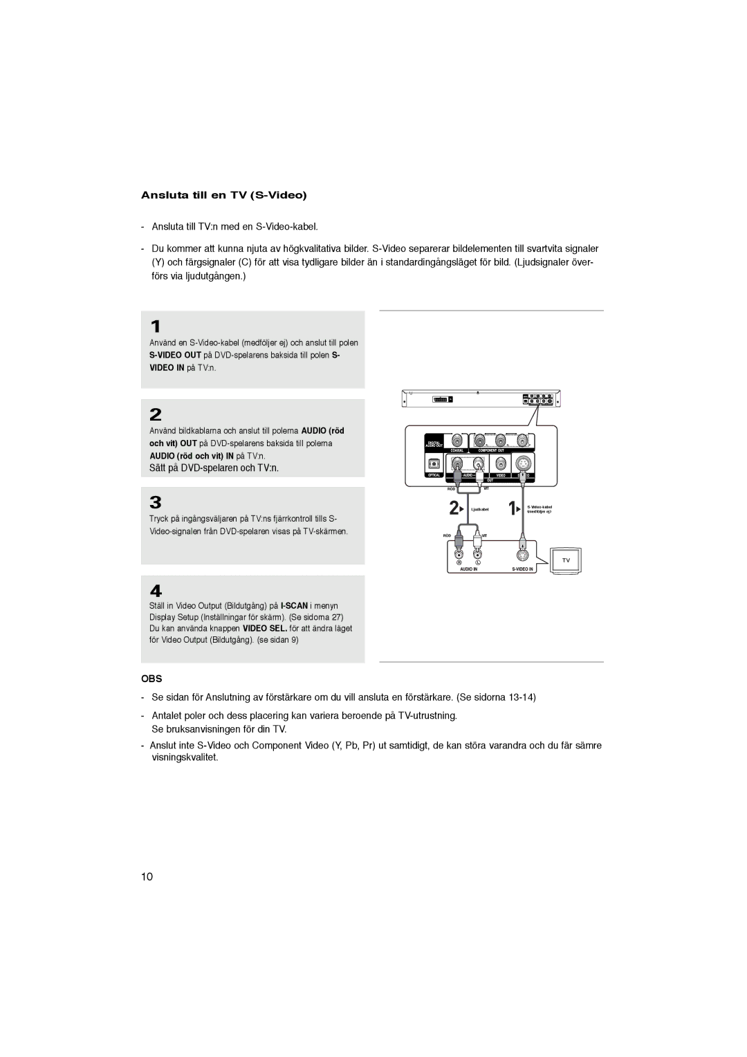 Samsung DVD-P365/XEE manual Ansluta till en TV S-Video, Sätt på DVD-spelaren och TVn 