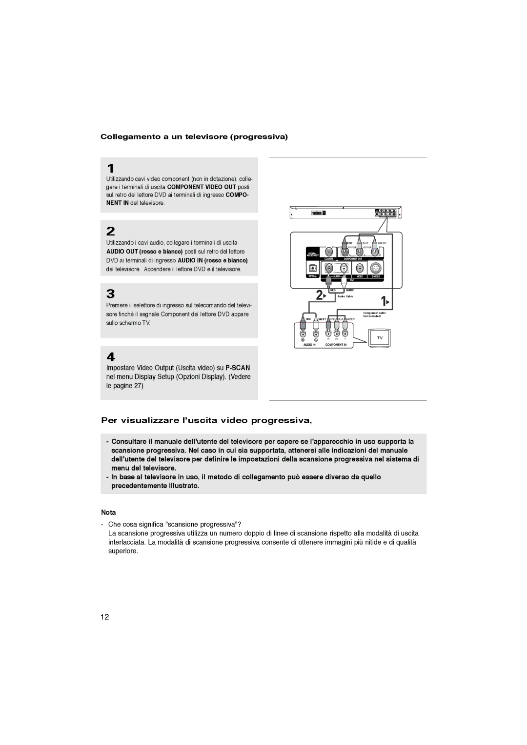 Samsung DVD-P365/XET manual Per visualizzare luscita video progressiva, Collegamento a un televisore progressiva 