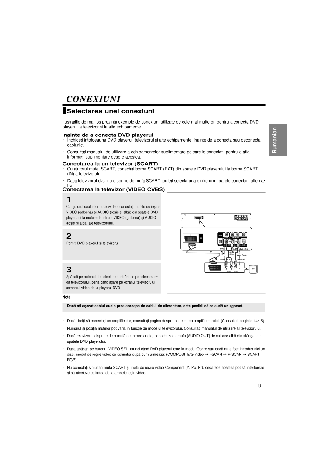 Samsung DVD-P370/XEC Selectarea unei conexiuni, Nainte de a conecta DVD playerul, Conectarea la un televizor Scart, Tive 