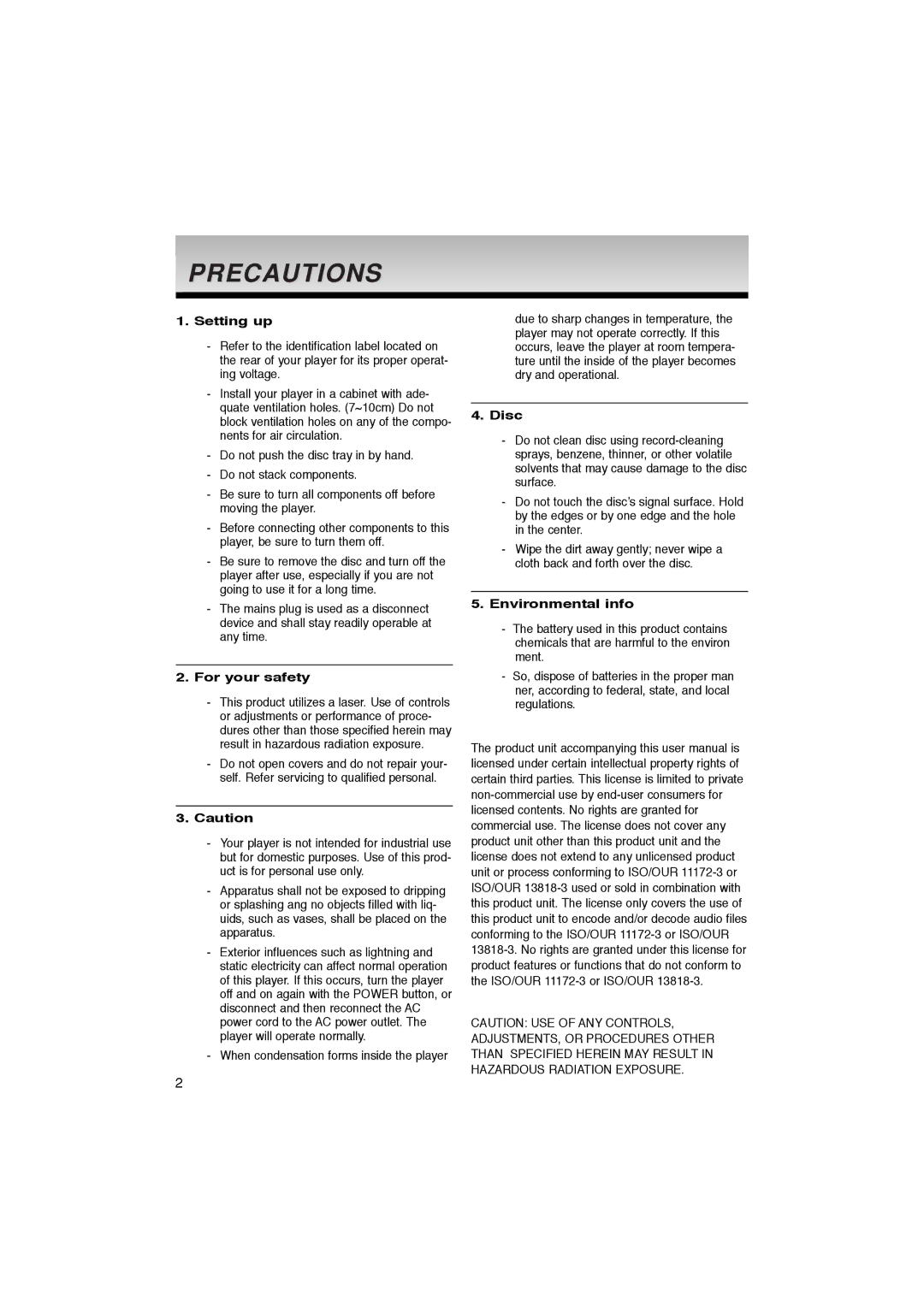 Samsung DVD-P370/EUR, DVD-P370/AUS, DVD-P370/XEC manual Setting up, For your safety, Disc, Environmental info 