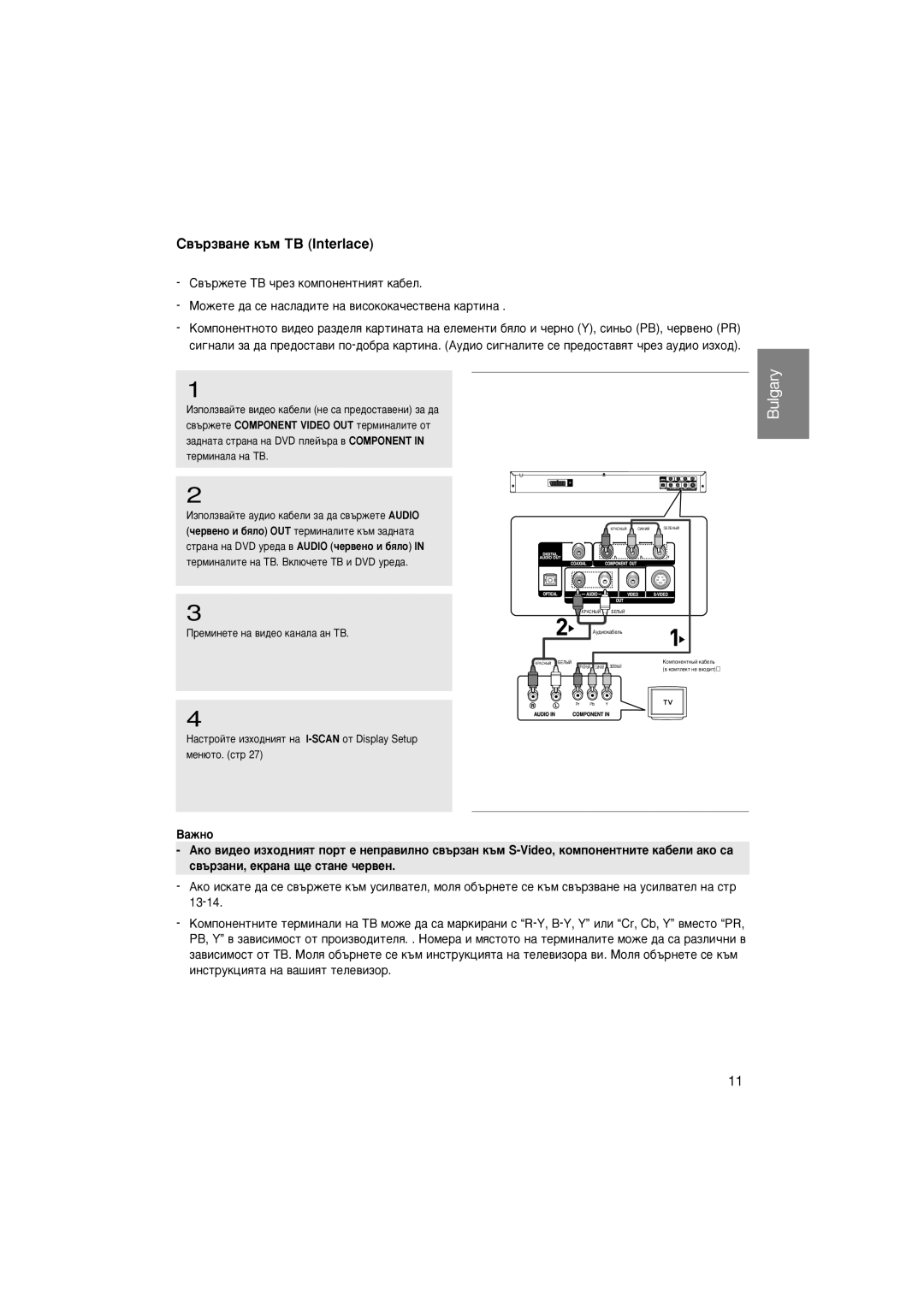 Samsung DVD-P370/EUR, DVD-P370/AUS manual ‚˙Á‚‡ÌÂ Í˙Ï íÇ Interlace, Àáôóîá‚‡Èúâ ‚Ë‰Âó Í‡·Âîë Ìâ Ò‡ Ôâ‰Óòú‡‚Âìë Á‡ ‰‡ 