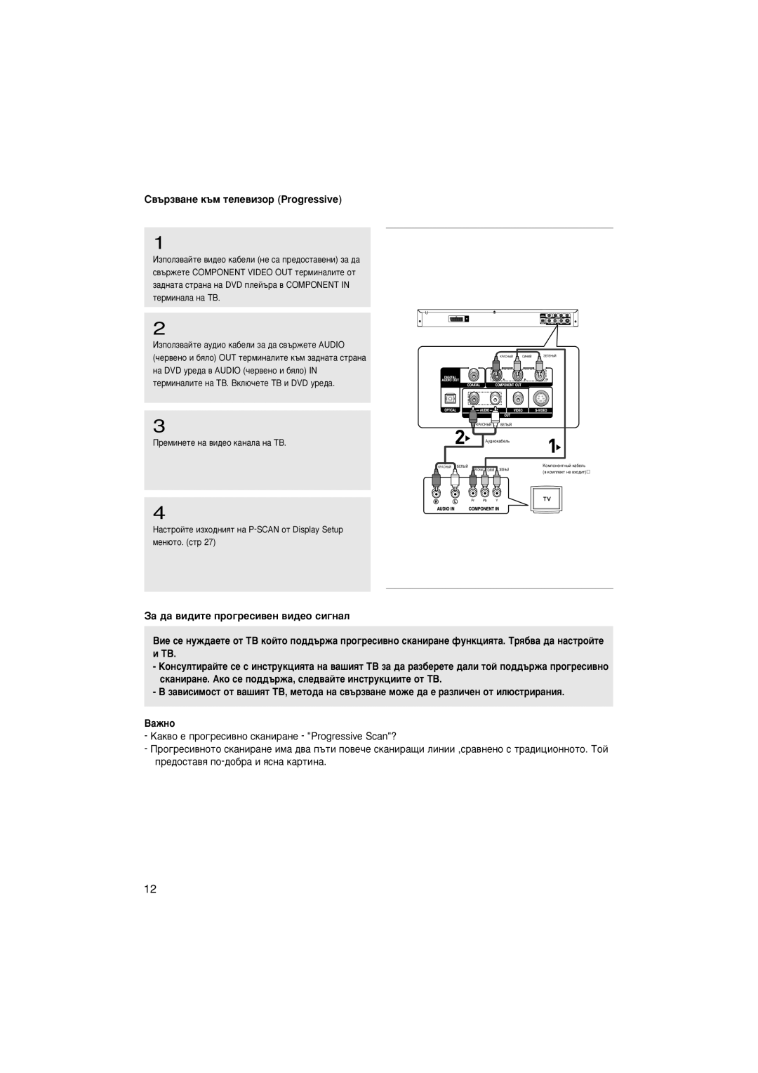 Samsung DVD-P370/AUS manual ‚˙Á‚‡ÌÂ Í˙Ï ÚÂÎÂ‚ËÁÓ Progressive, ‡ÒÚÓÈÚÂ ËÁıÓ‰ÌËﬂÚ Ì‡ P-SCAN ÓÚ Display Setup ÏÂÌ˛ÚÓ. ÒÚ 