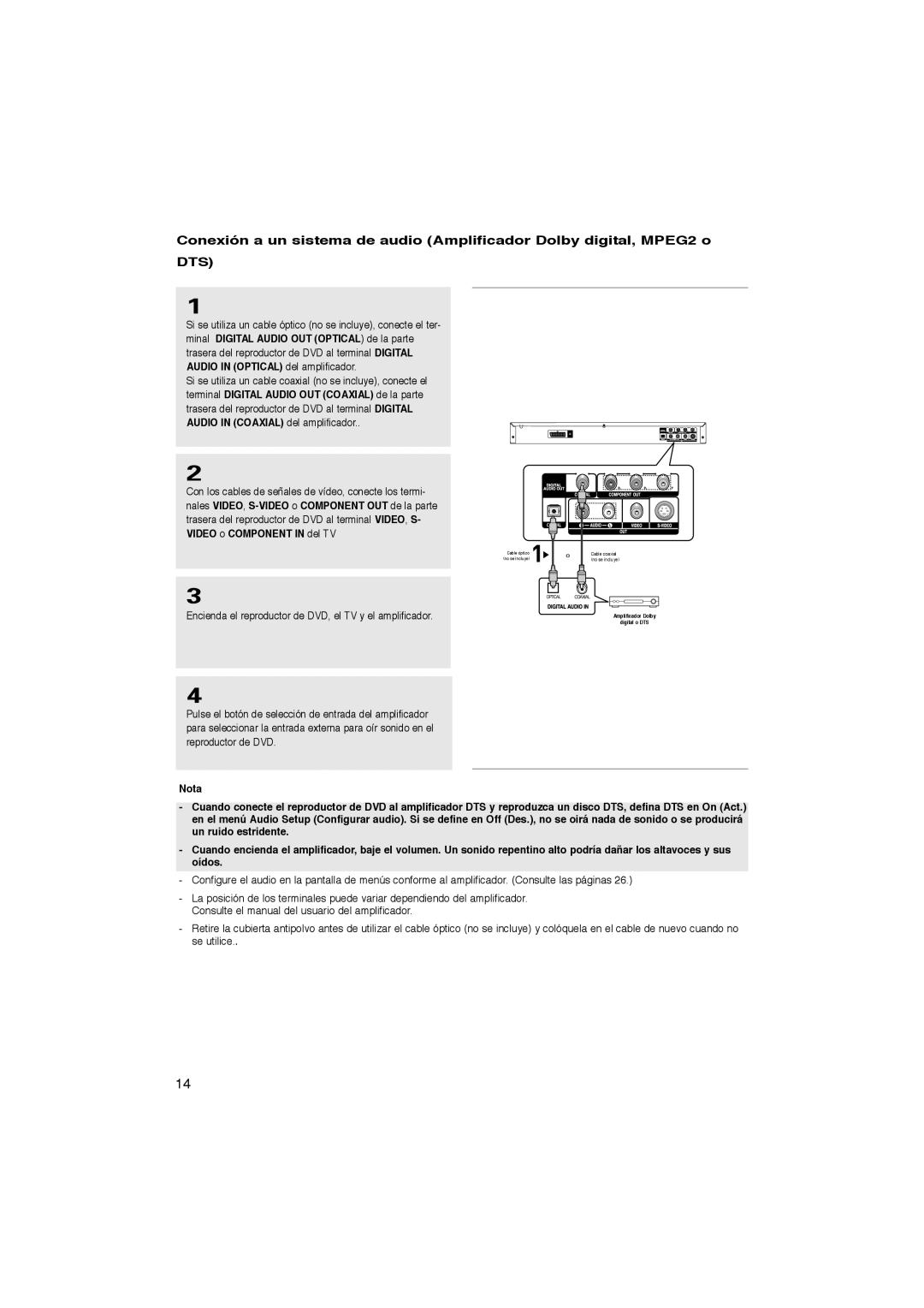 Samsung DVD-P370/XEC, DVD-P370/EUR manual Dts, Nota 