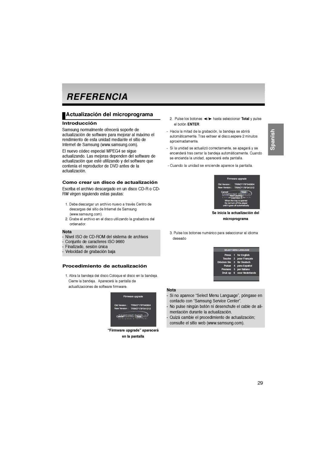 Samsung DVD-P370/EUR manual Referencia, Actualización del microprograma, Introducción, Como crear un disco de actualización 