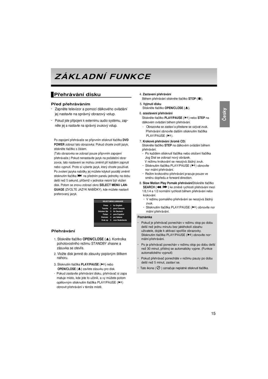 Samsung DVD-P370/XEE, DVD-P370/NWT manual Základní Funkce, Pﬁehrávání disku, Pﬁed pﬁehráváním 