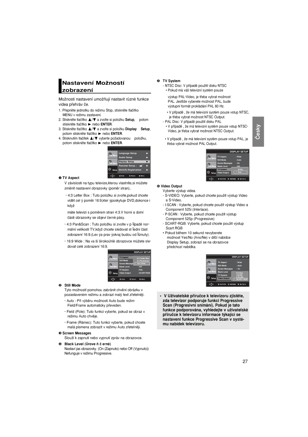 Samsung DVD-P370/XEE, DVD-P370/NWT manual Nastavení MoÏností zobrazení 