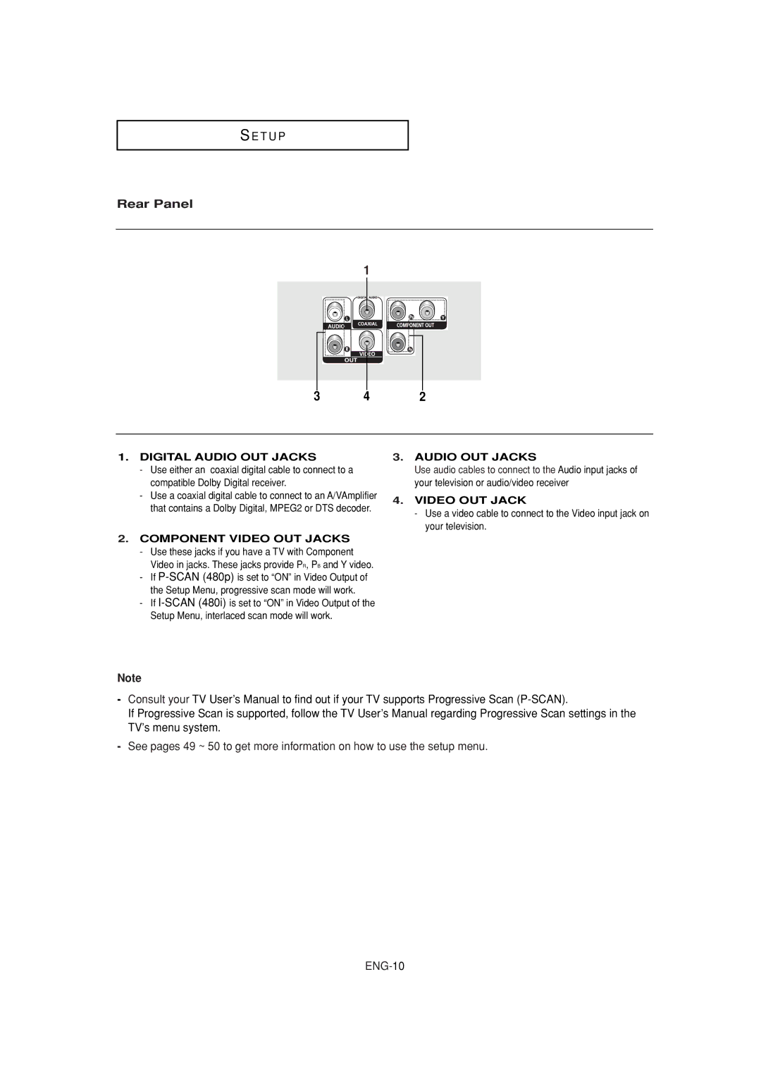 Samsung DVD-P380 manual Rear Panel, Digital Audio OUT Jacks 