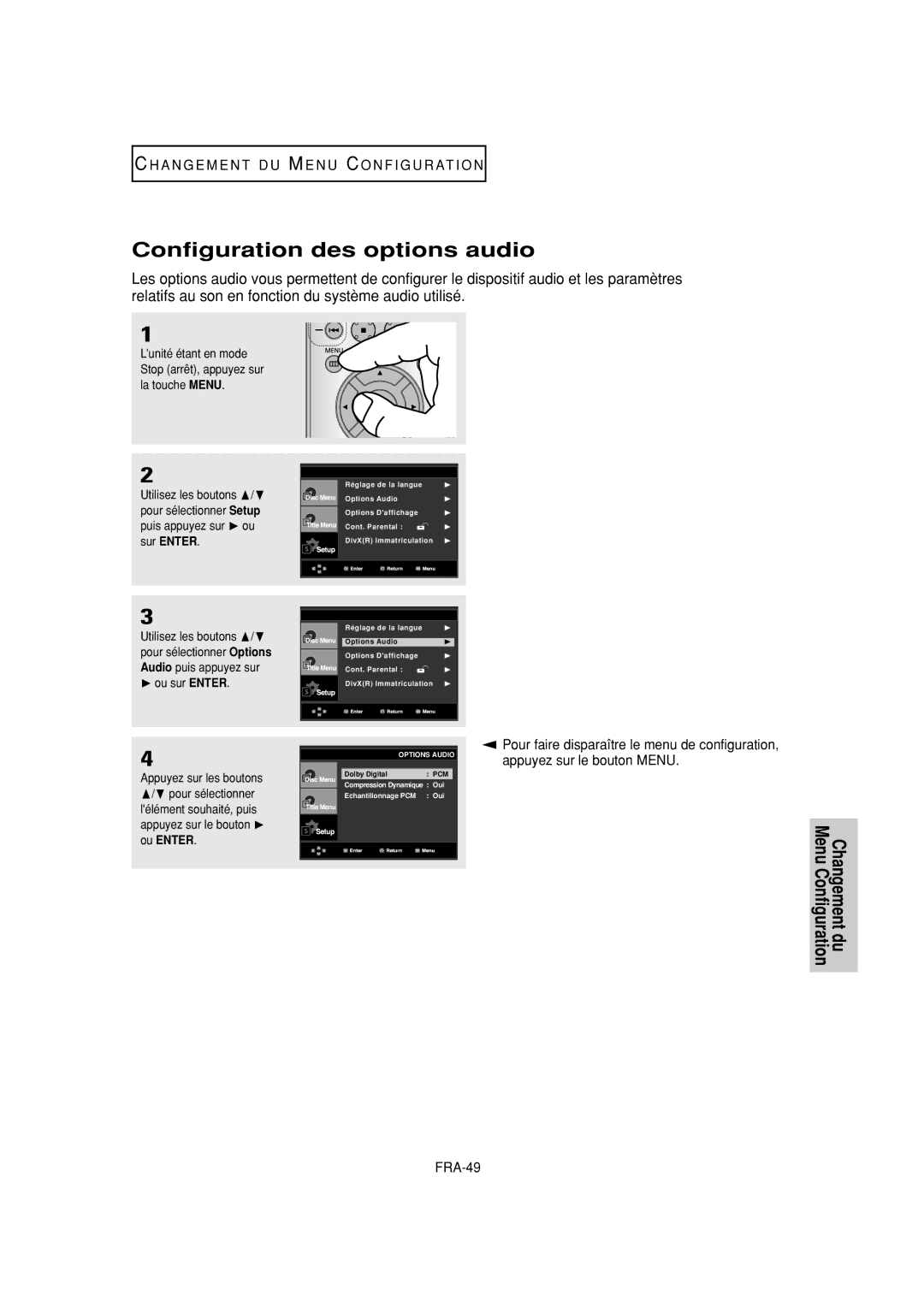 Samsung DVD-P380 manual FRA-49,  ou sur Enter 