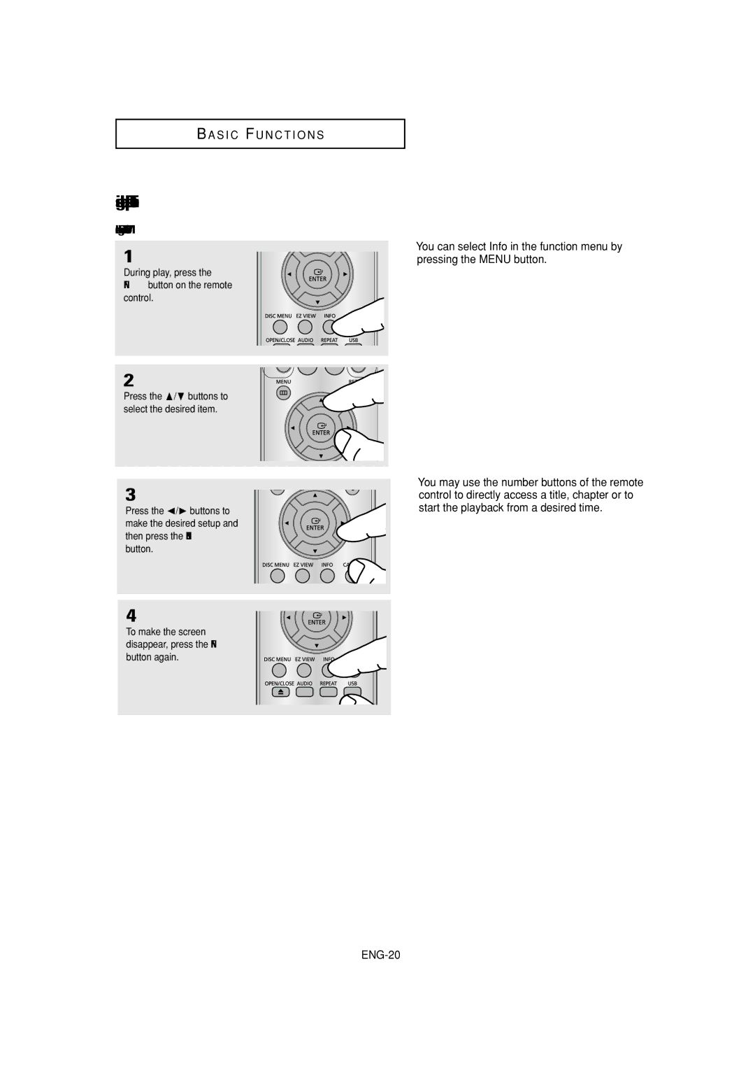 Samsung DVD-P380 manual Using the Display Function, When Playing a DVD/MPEG4, ENG-20 