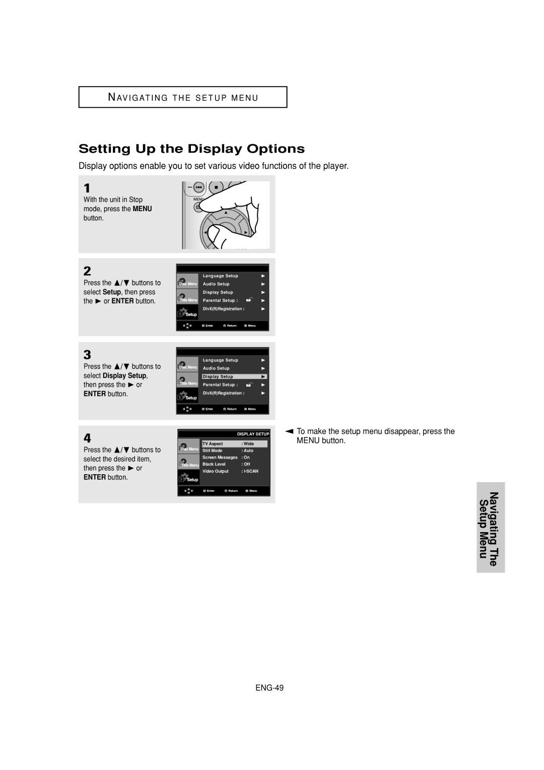 Samsung DVD-P380 manual Setting Up the Display Options, ENG-49 