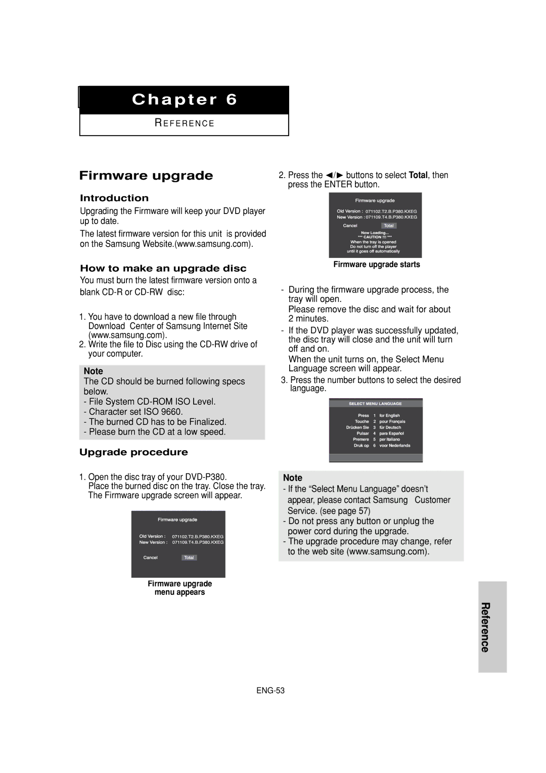 Samsung DVD-P380 manual Firmware upgrade, Introduction, How to make an upgrade disc, Upgrade procedure 