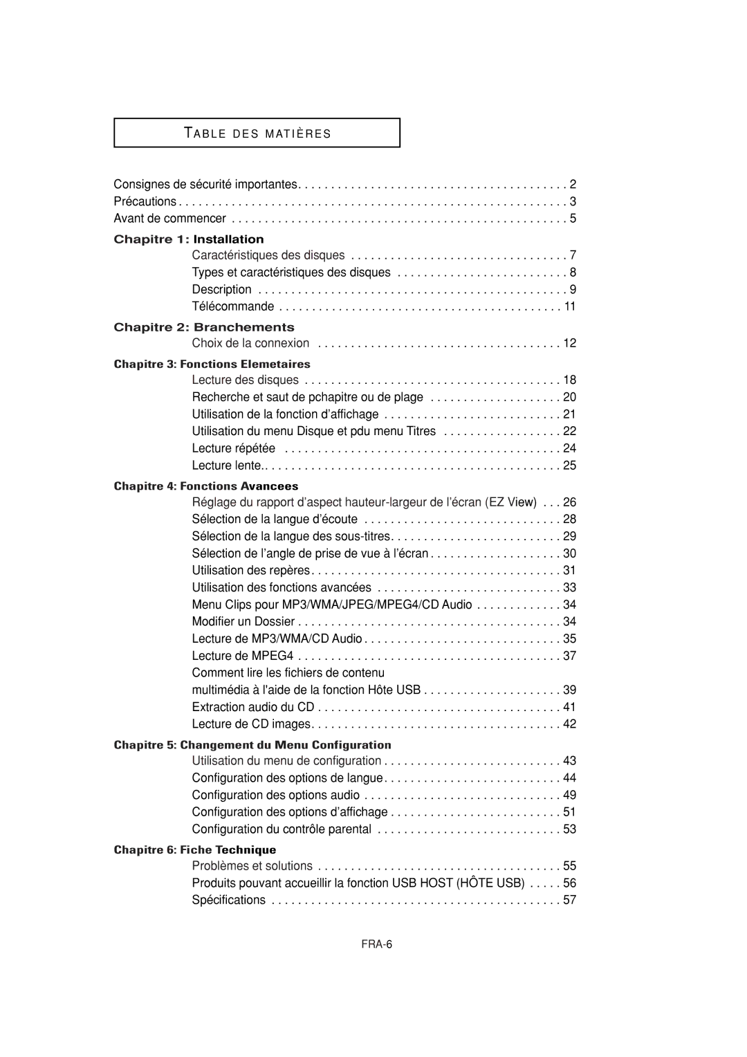 Samsung DVD-P380 manual Chapitre 1 Installation, Chapitre 2 Branchements 