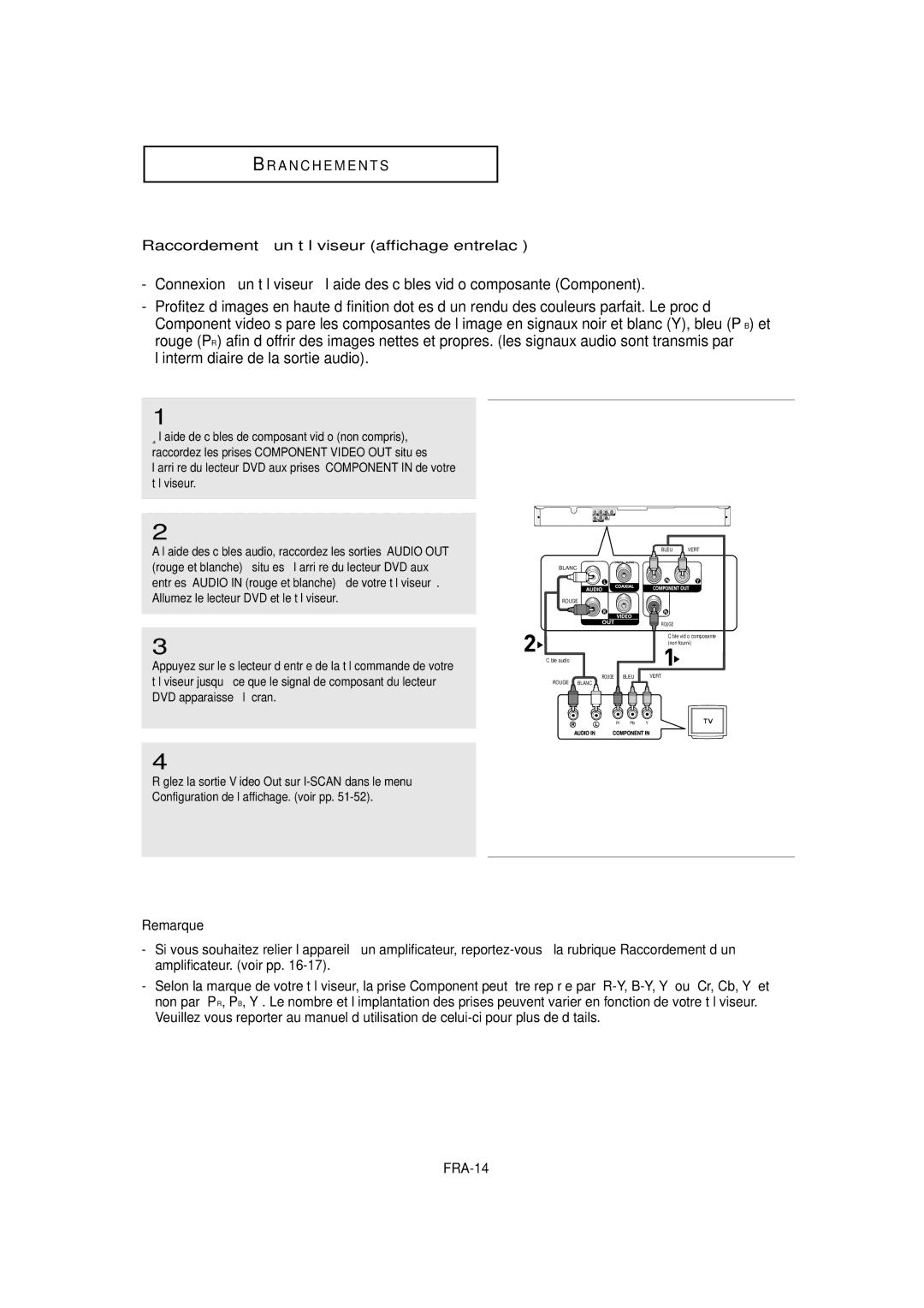 Samsung DVD-P380 manual Raccordement à un téléviseur affichage entrelacé 