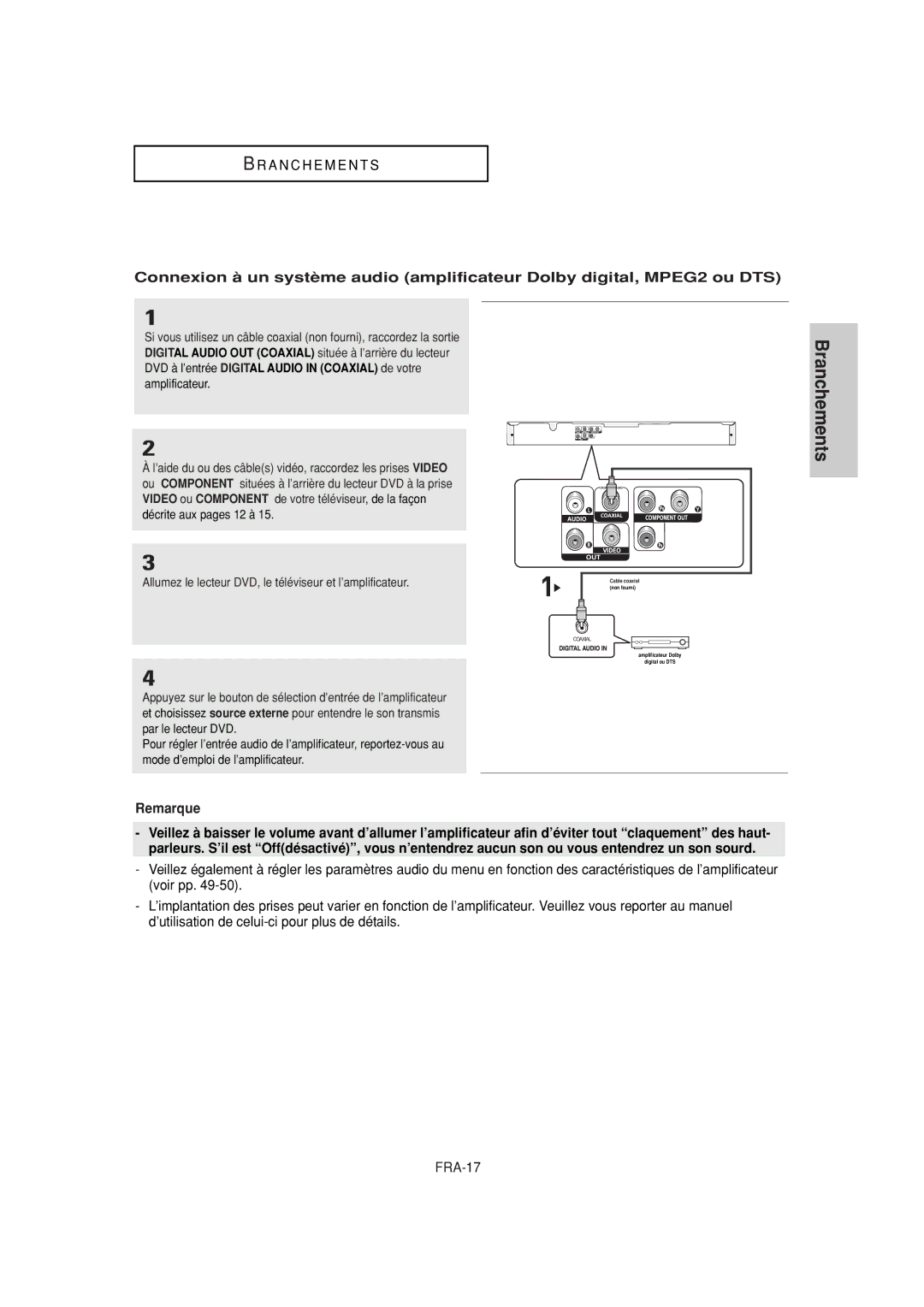 Samsung DVD-P380 manual Branchements 