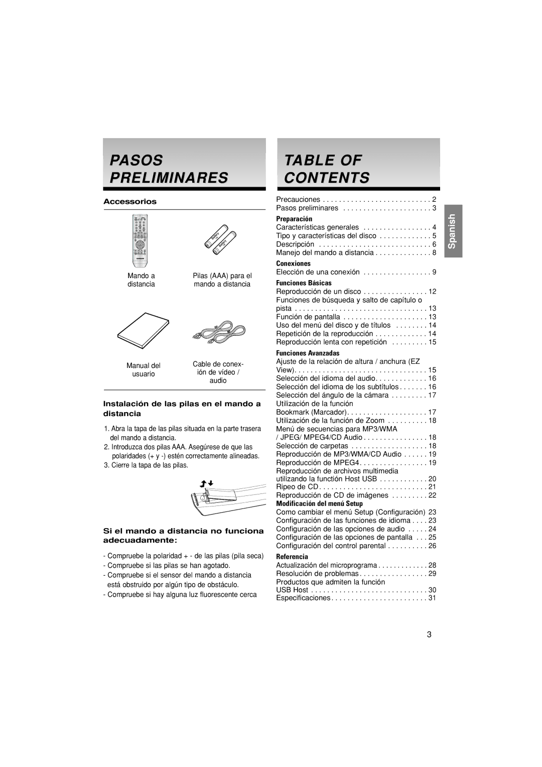 Samsung DVD-P380/XEC, DVD-P380/EDC manual Pasos Preliminares, Contents 