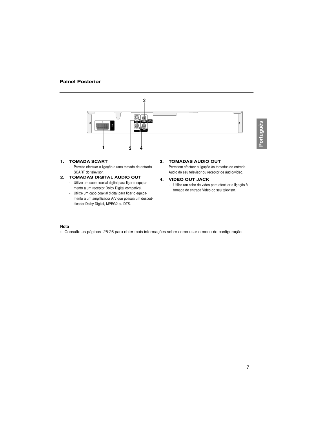 Samsung DVD-P380/XEC manual Painel Posterior, Tomada Scart, Tomadas Digital Audio OUT, Tomadas Audio OUT, Video OUT Jack 