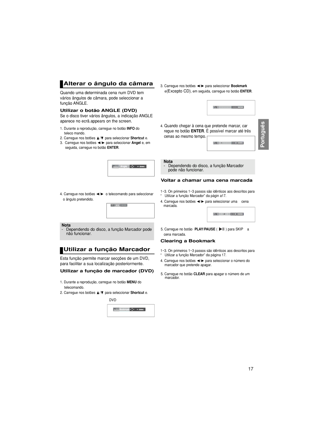 Samsung DVD-P380/XEC, DVD-P380/EDC manual Alterar o ângulo da câmara, Utilizar a função Marcador 