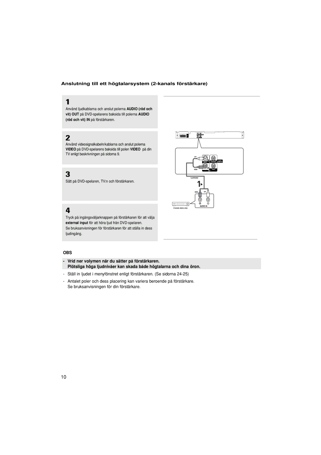 Samsung DVD-P380/XEE manual Anslutning till ett högtalarsystem 2-kanals förstärkare 