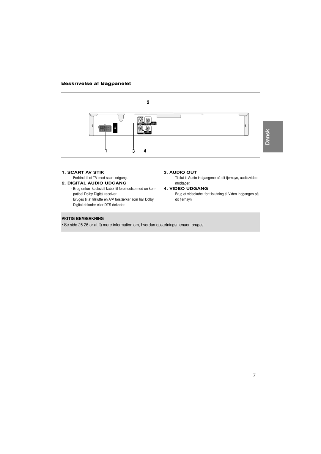 Samsung DVD-P380/XEE manual Beskrivelse af Bagpanelet, Modtager, Patibel Dolby Digital receiver, Dit fjernsyn 