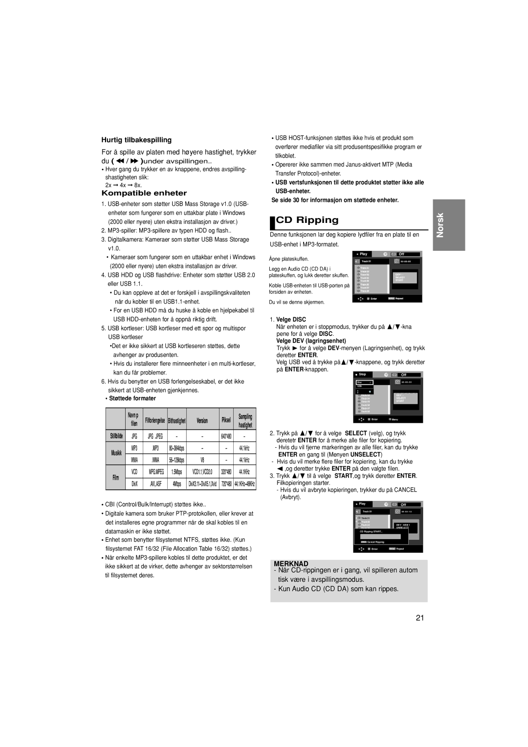 Samsung DVD-P380/XEE manual Norsk 