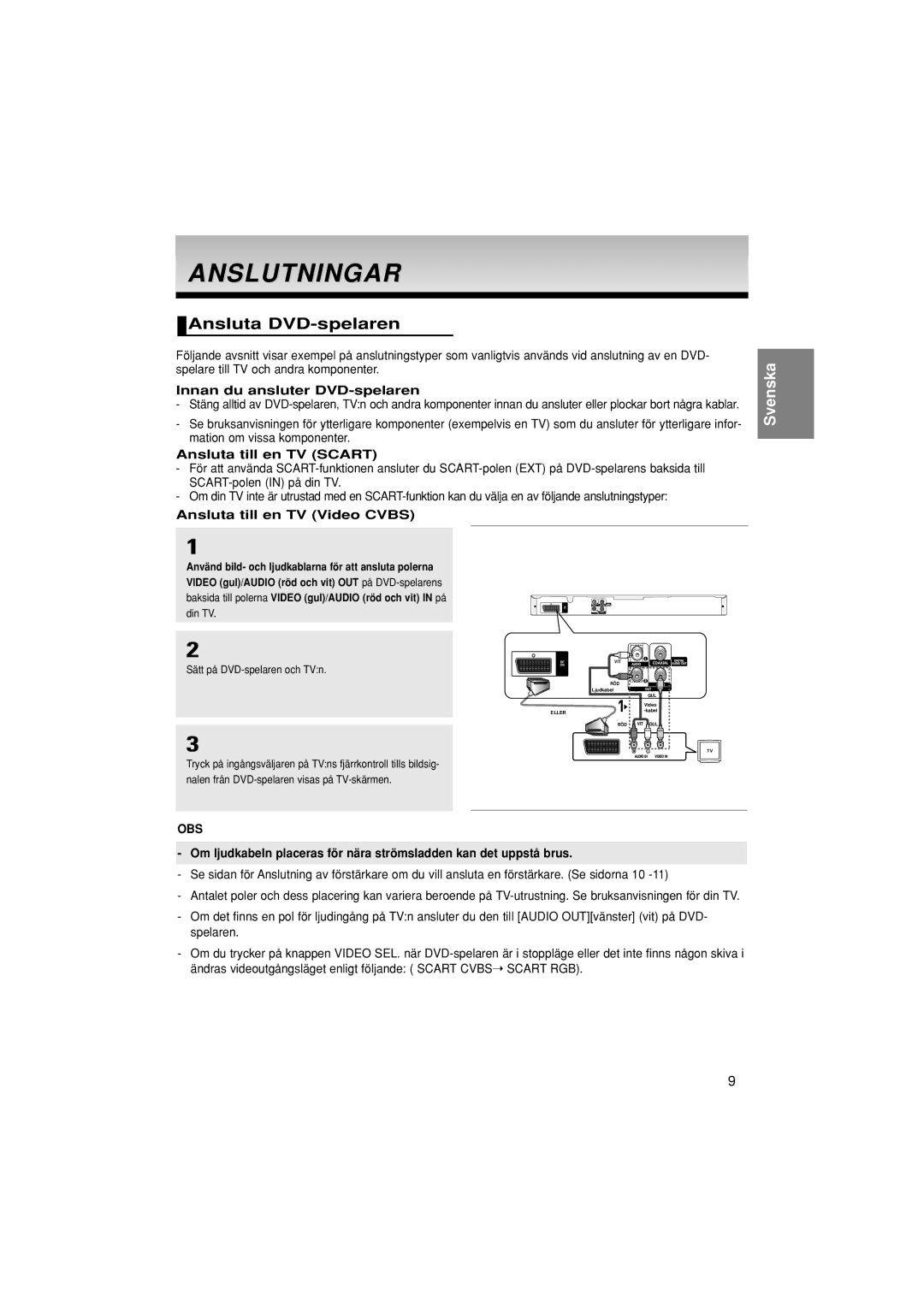 Samsung DVD-P380/XEE manual Anslutningar, Ansluta DVD-spelaren, Innan du ansluter DVD-spelaren, Ansluta till en TV Scart 