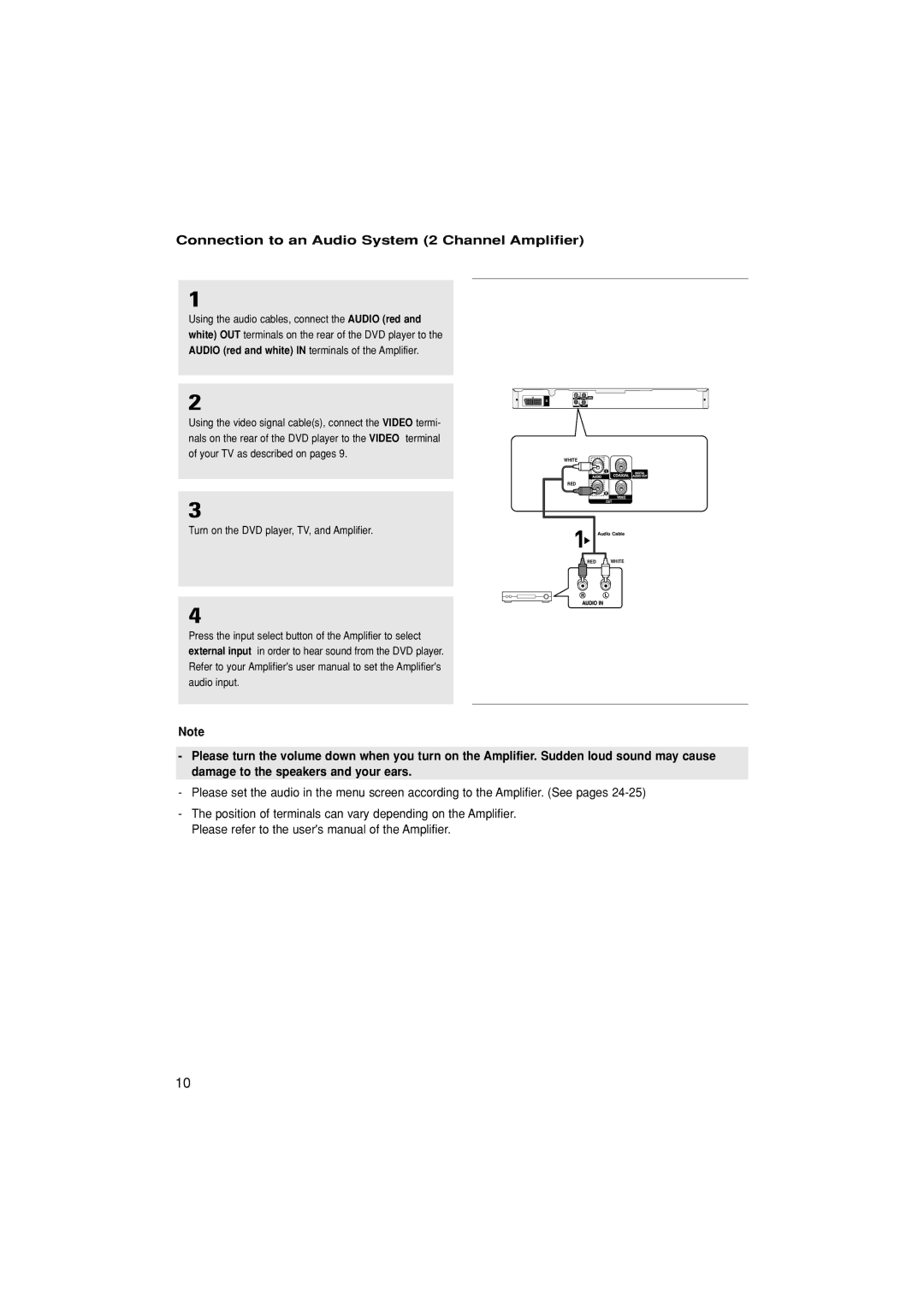 Samsung DVD-P380/EDC, DVD-P380/XET, DVD-P380/XEL manual Connection to an Audio System 2 Channel Amplifier 