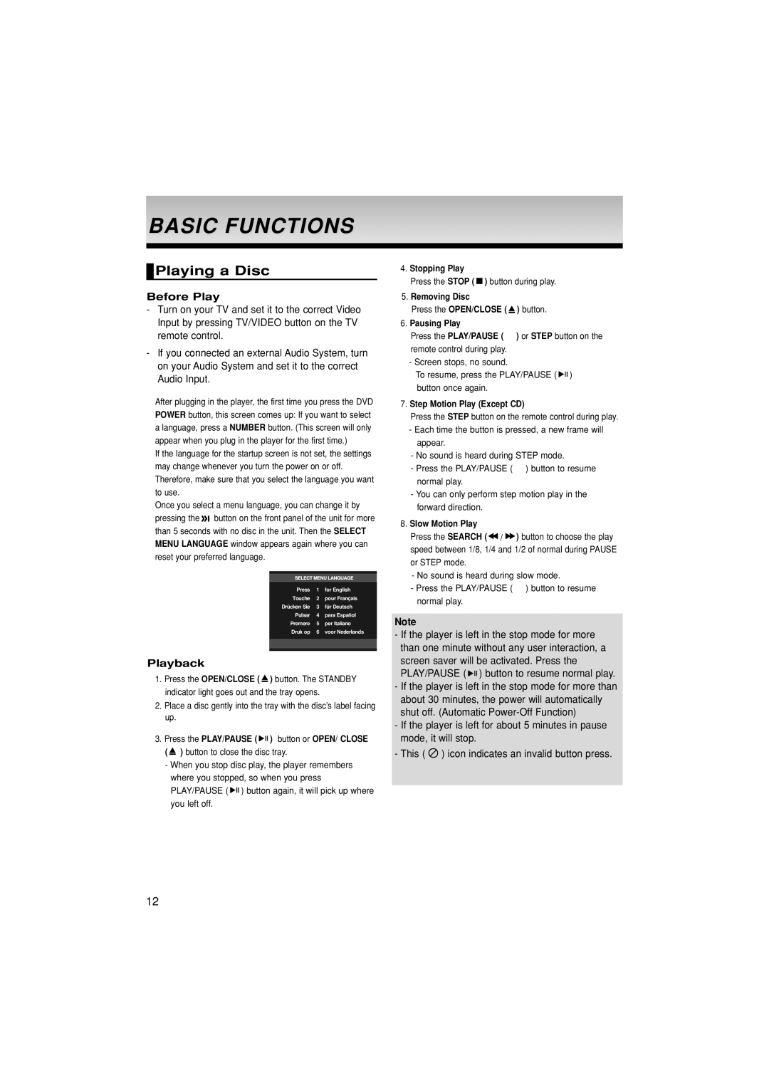 Samsung DVD-P380/XET, DVD-P380/EDC, DVD-P380/XEL manual Basic Functions, Playing a Disc, Before Play, Playback 