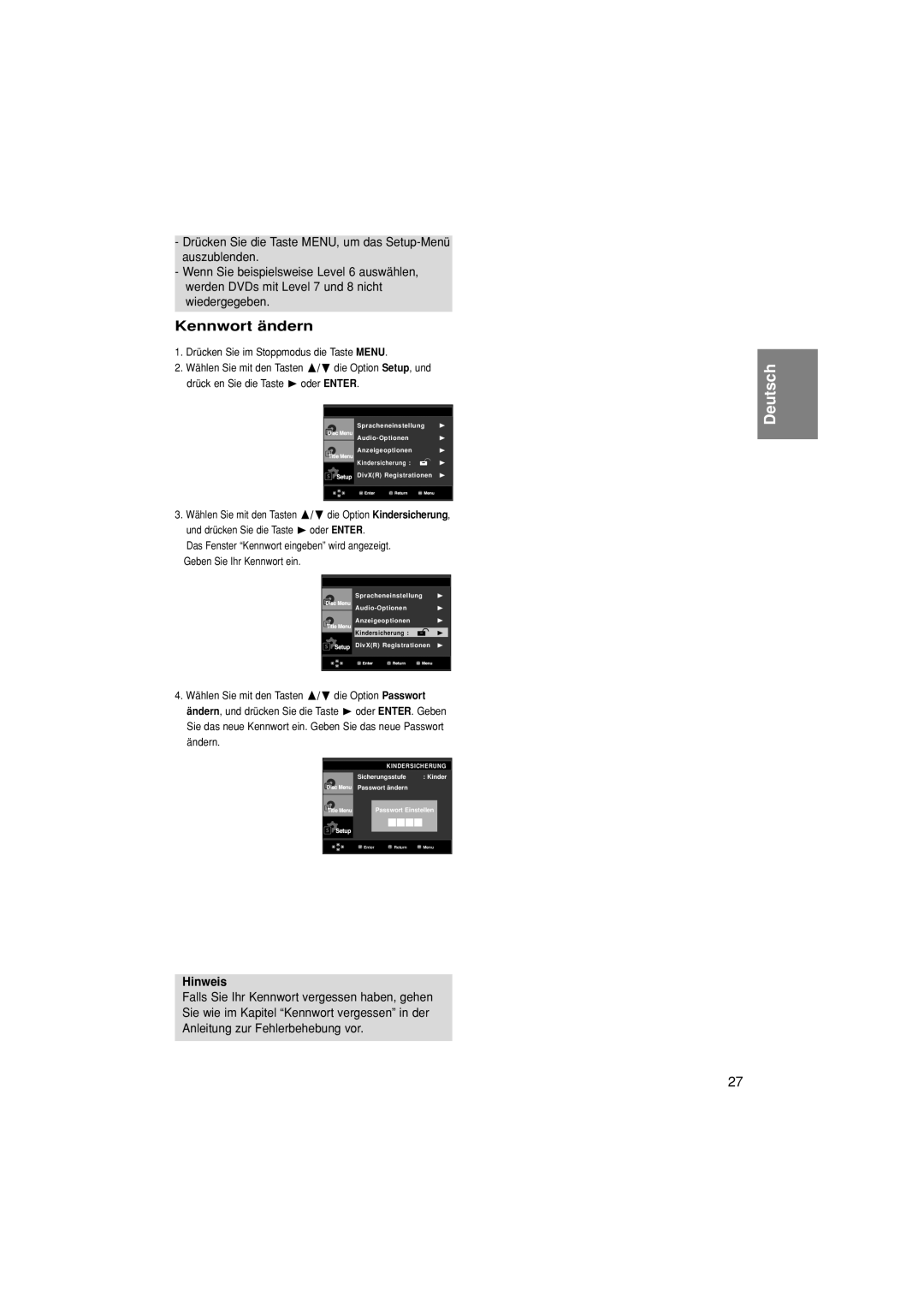 Samsung DVD-P380/XEL, DVD-P380/XET, DVD-P380/EDC manual Kennwort ändern 