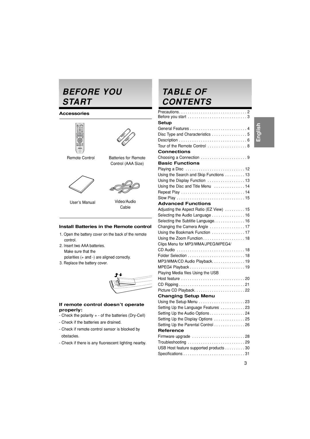 Samsung DVD-P380/XET, DVD-P380/EDC, DVD-P380/XEL manual Before YOU Start, Contents 