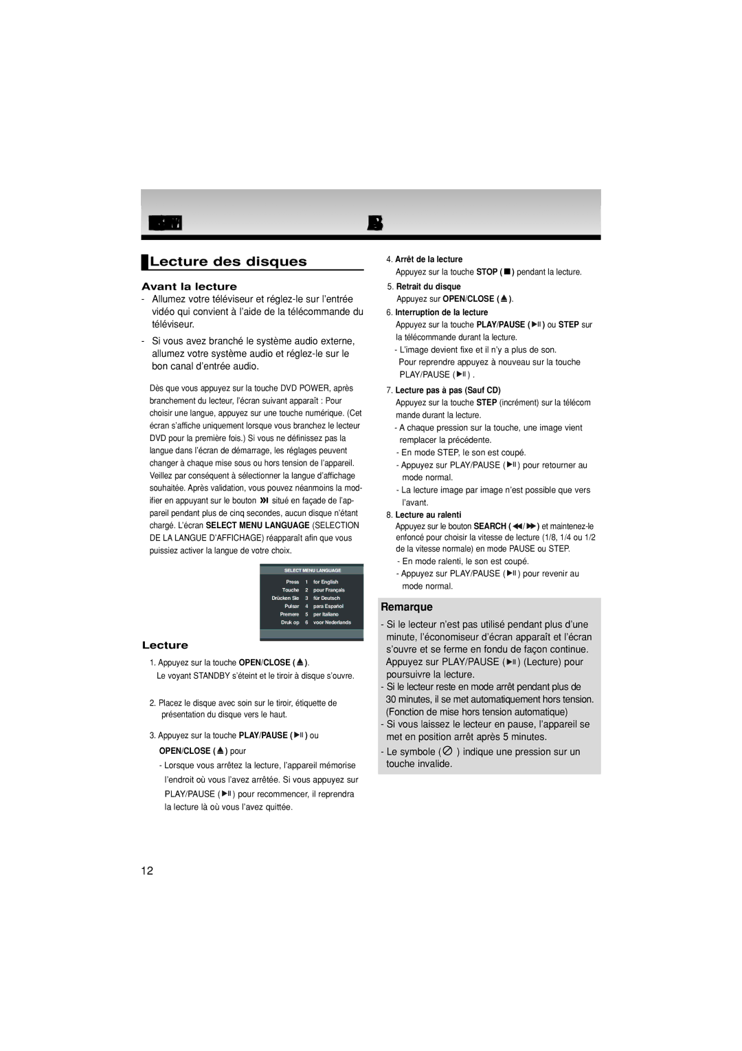 Samsung DVD-P380/EDC, DVD-P380/XET, DVD-P380/XEL manual Fonctions Elemetaires, Lecture des disques, Avant la lecture 