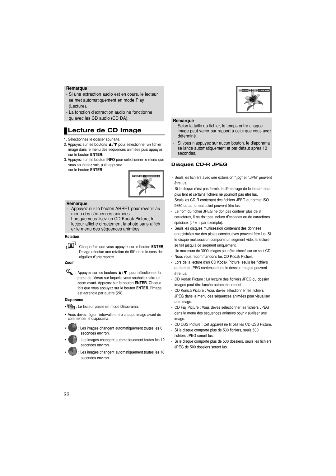 Samsung DVD-P380/XEL, DVD-P380/XET, DVD-P380/EDC manual Lecture de CD image, Disques CD-R Jpeg, Diaporama 