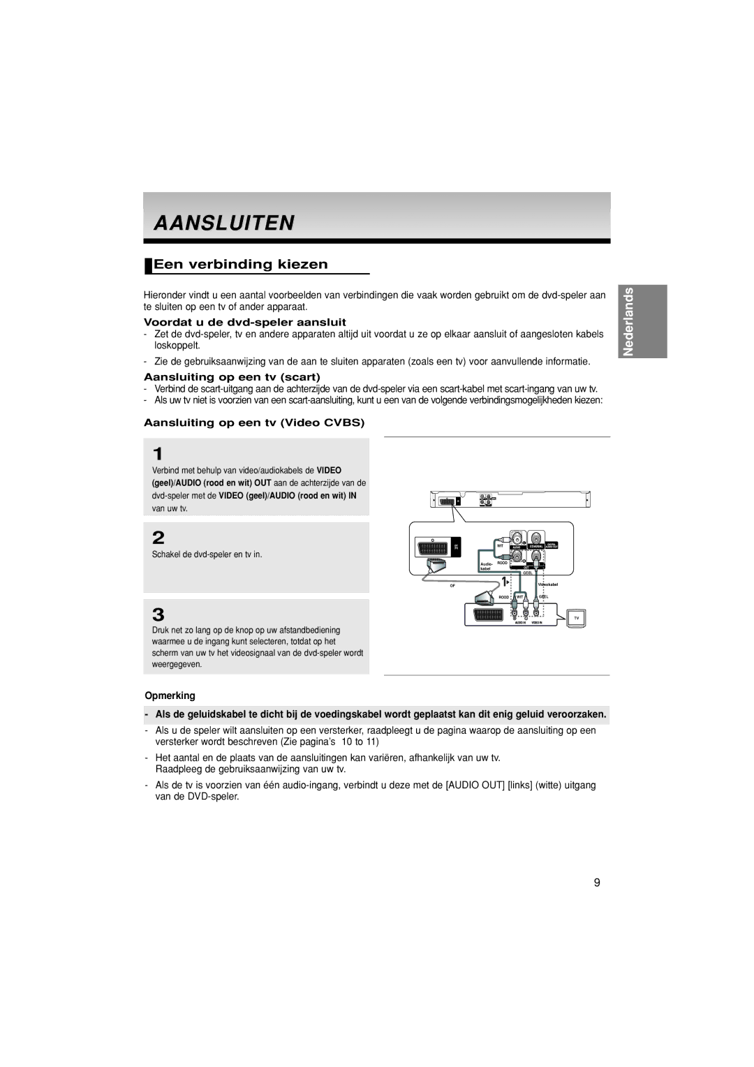 Samsung DVD-P380/EDC Aansluiten, Een verbinding kiezen, Voordat u de dvd-speler aansluit, Aansluiting op een tv scart 