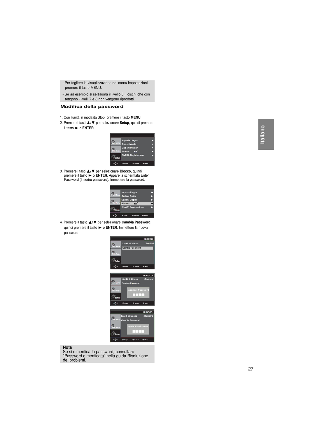 Samsung DVD-P380/EDC, DVD-P380/XET manual Modifica della password 