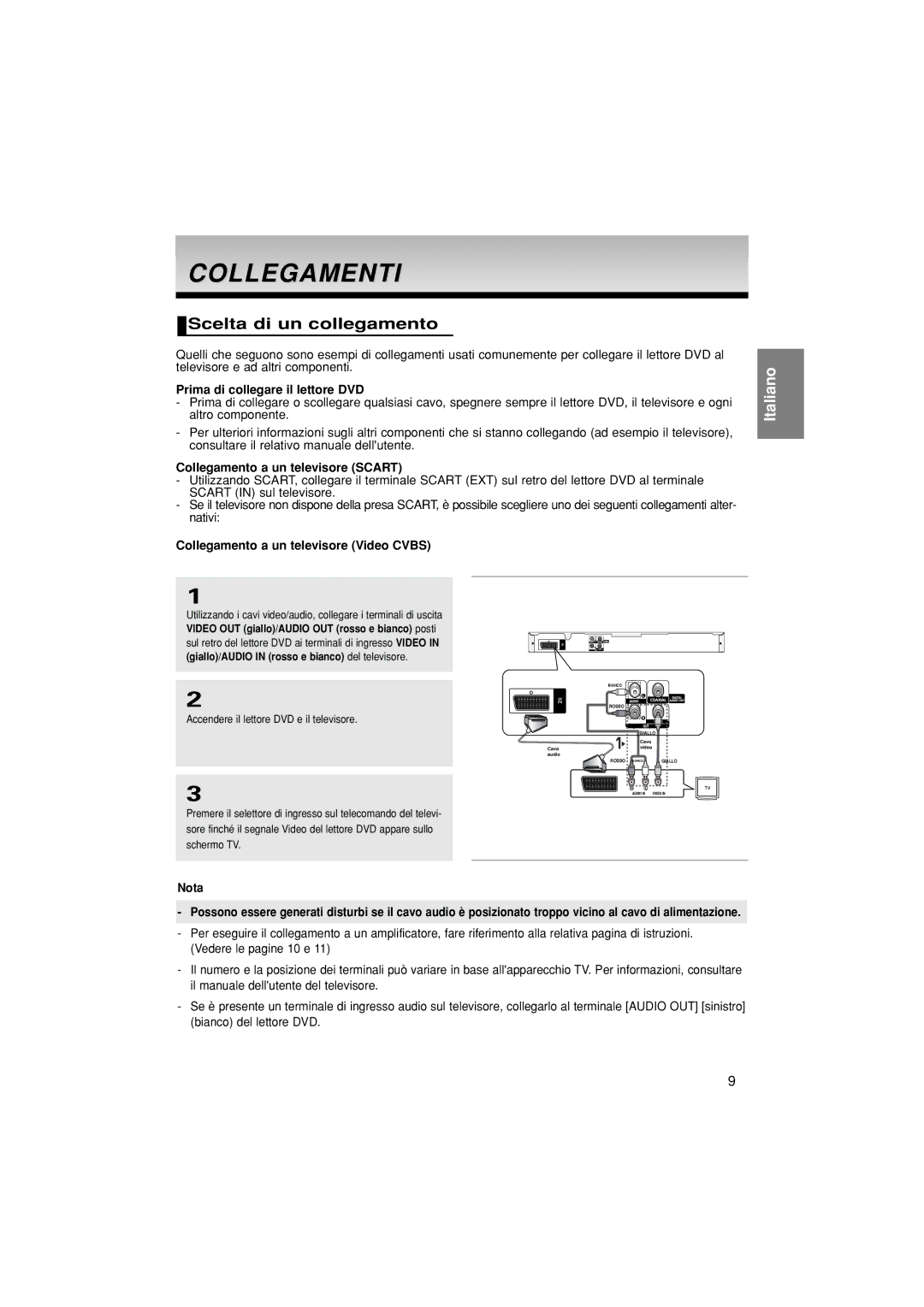 Samsung DVD-P380/EDC, DVD-P380/XET manual Collegamenti, Scelta di un collegamento, Prima di collegare il lettore DVD 