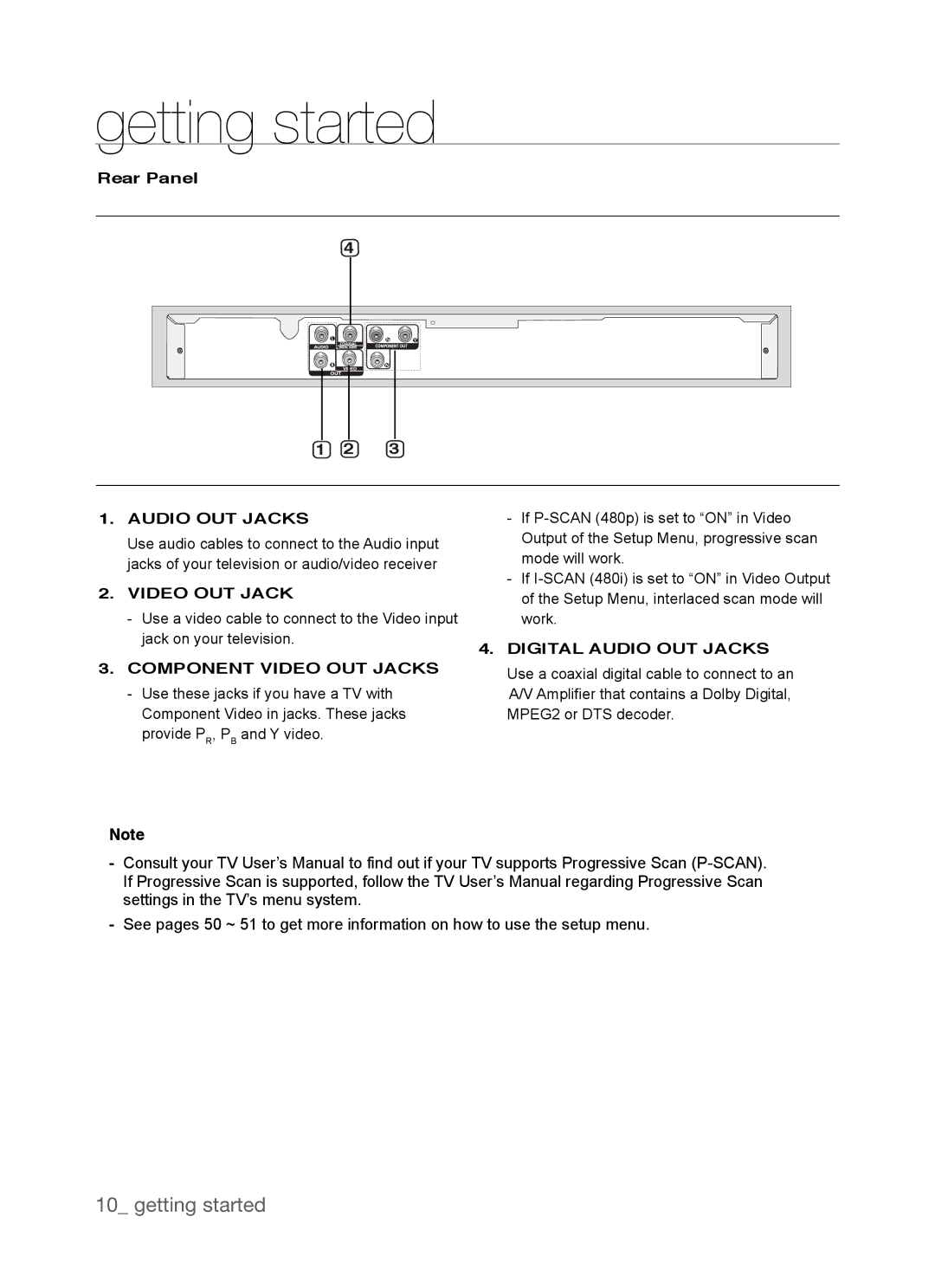 Samsung DVD-P390, AK68-01770G user manual Rear Panel, Audio OUT Jacks 