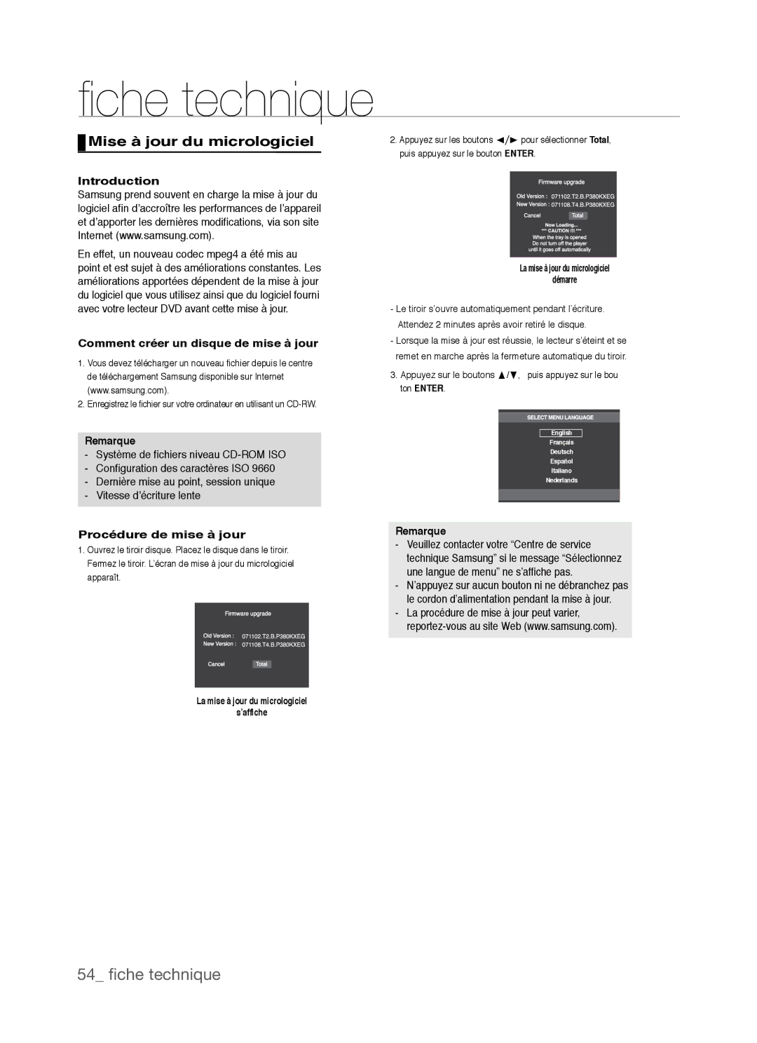 Samsung DVD-P390 Che technique, Mise à jour du micrologiciel, Introduction, Comment créer un disque de mise à jour 