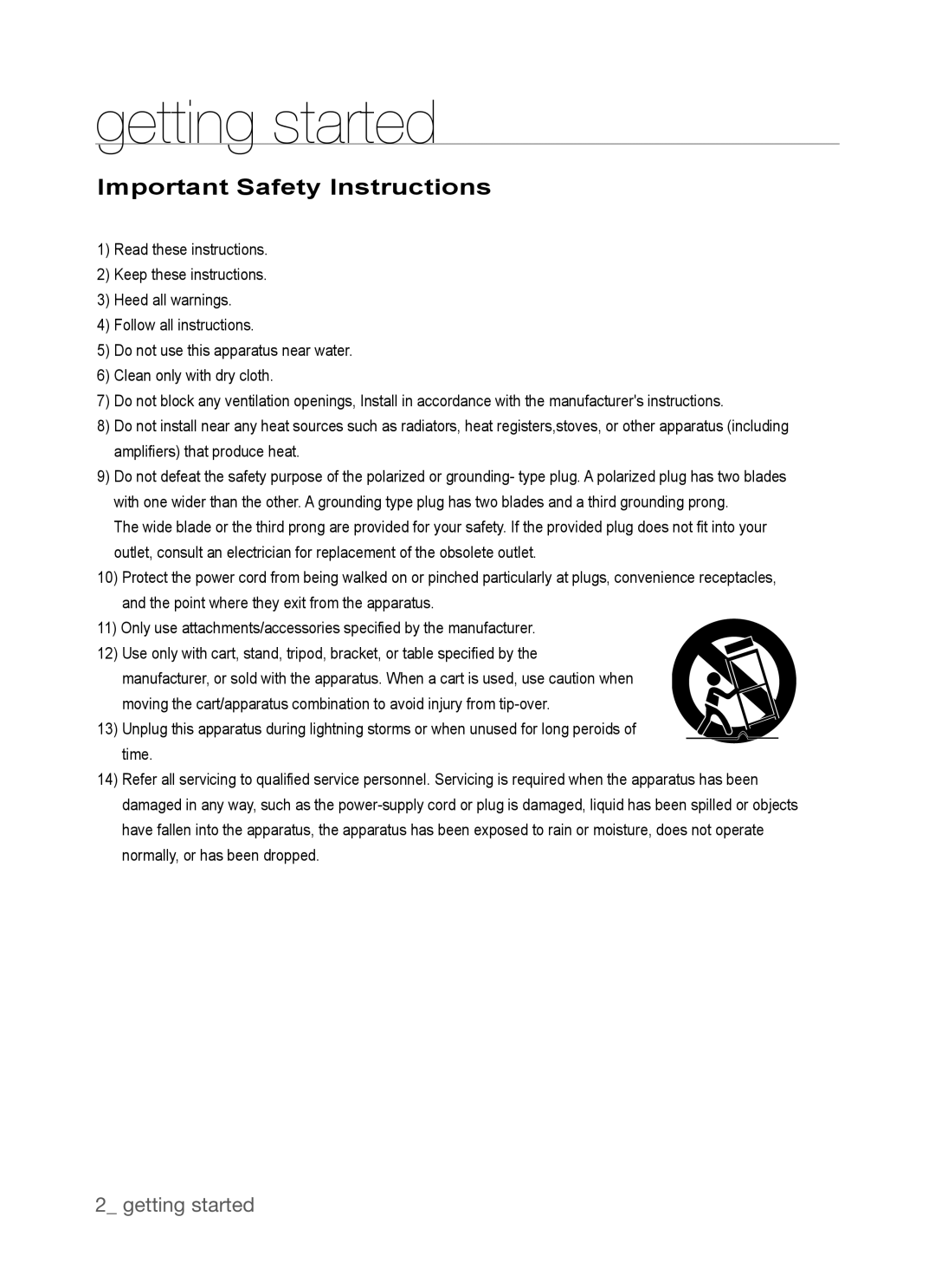 Samsung DVD-P390, AK68-01770G user manual Getting started, Important Safety Instructions 