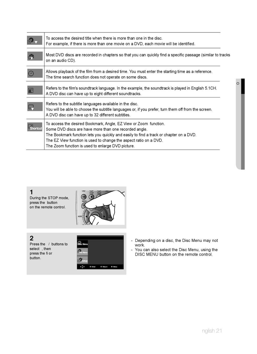 Samsung AK68-01770G, DVD-P390 user manual Using the Disc and Title Menu, Using the Disc Menu 