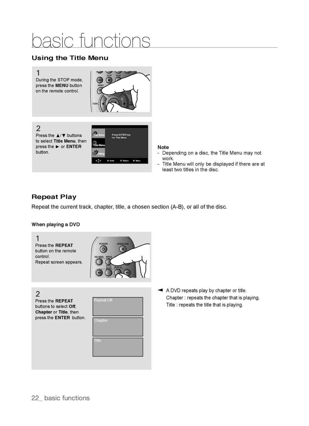 Samsung DVD-P390, AK68-01770G user manual When playing a DVD, Chapter or Title , then 