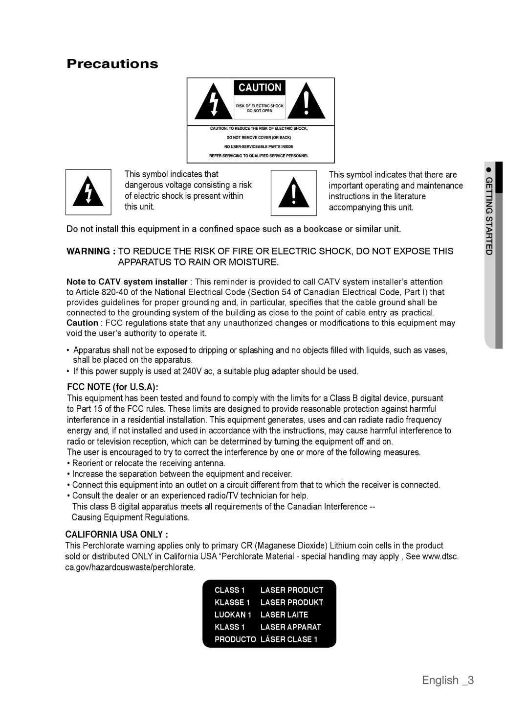 Samsung AK68-01770G, DVD-P390 user manual Precautions, FCC Note for U.S.A 