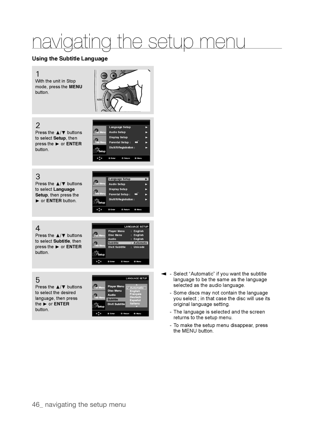 Samsung DVD-P390, AK68-01770G user manual Using the Subtitle Language 