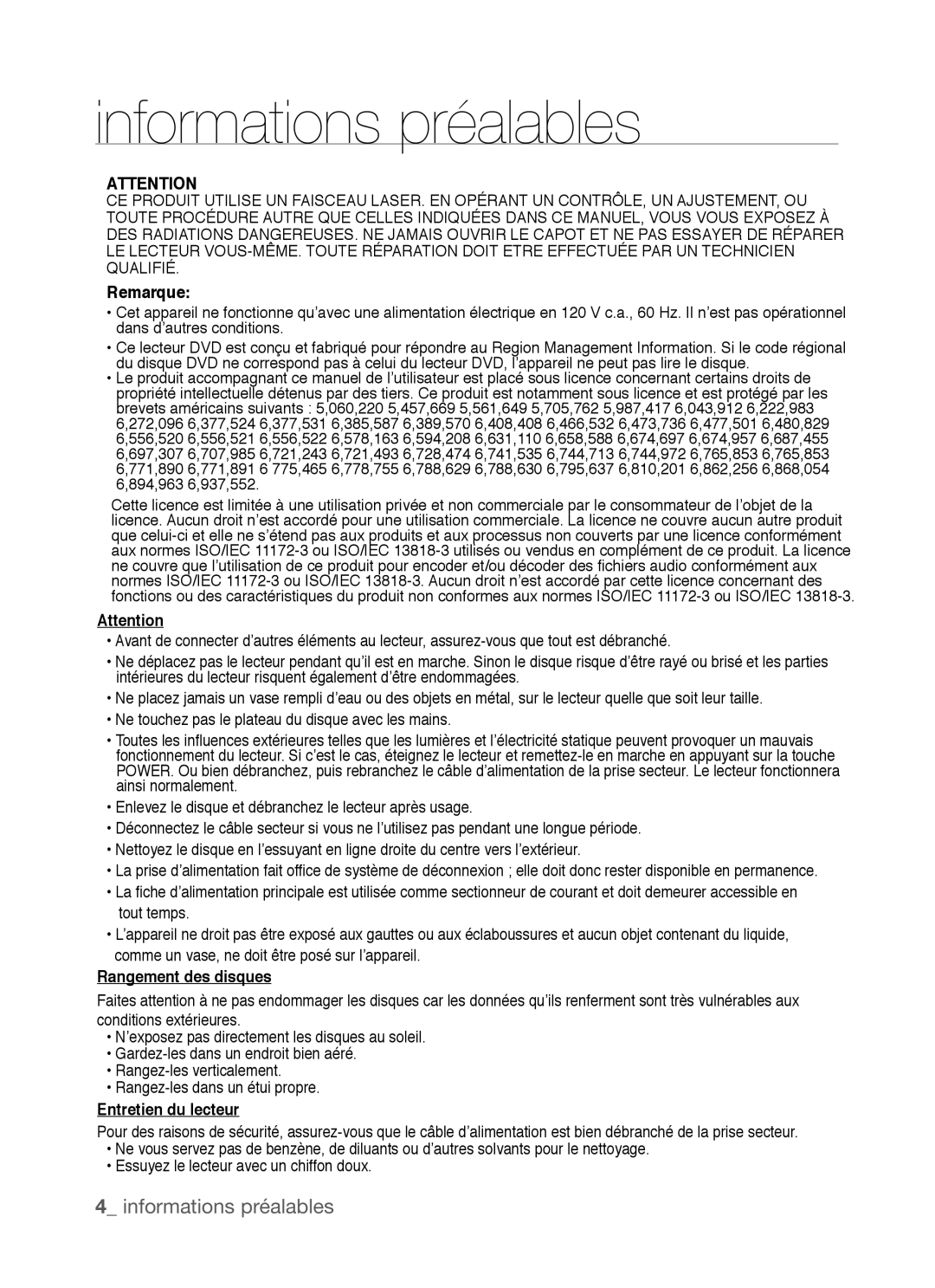 Samsung DVD-P390, AK68-01770G user manual Remarque, Rangement des disques, Entretien du lecteur 