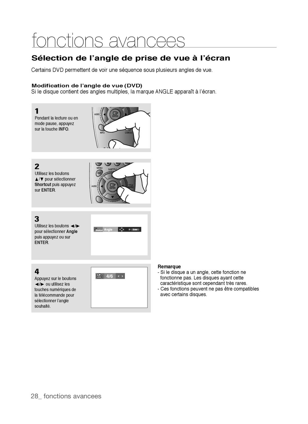 Samsung DVD-P390, AK68-01770G user manual Sélection de l’angle de prise de vue à l’écran, Modification de l’angle de vue DVD 