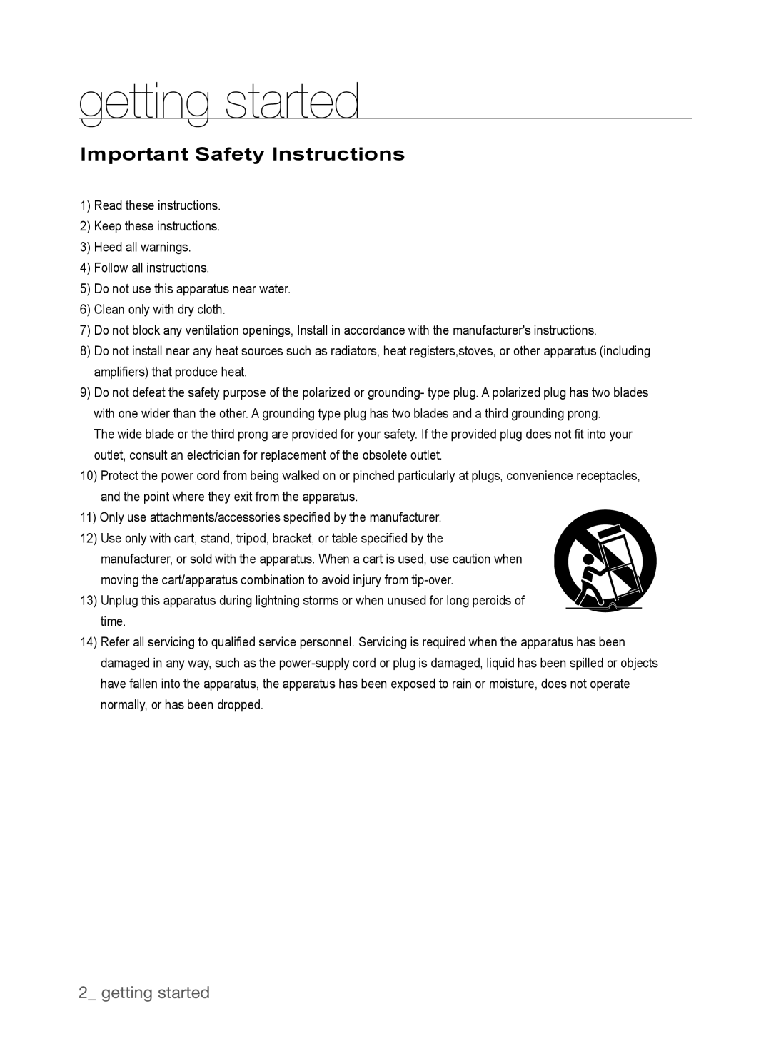 Samsung DVD-P390, AK68-01770G user manual getting started, Important Safety Instructions 