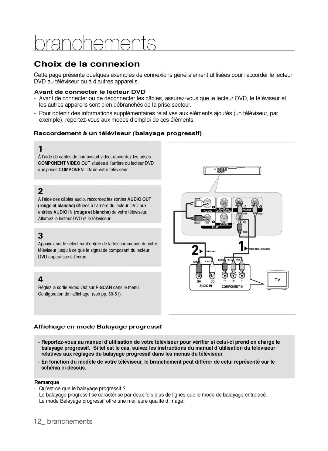 Samsung DVD-P390, AK68-01770G user manual branchements, Choix de la connexion 