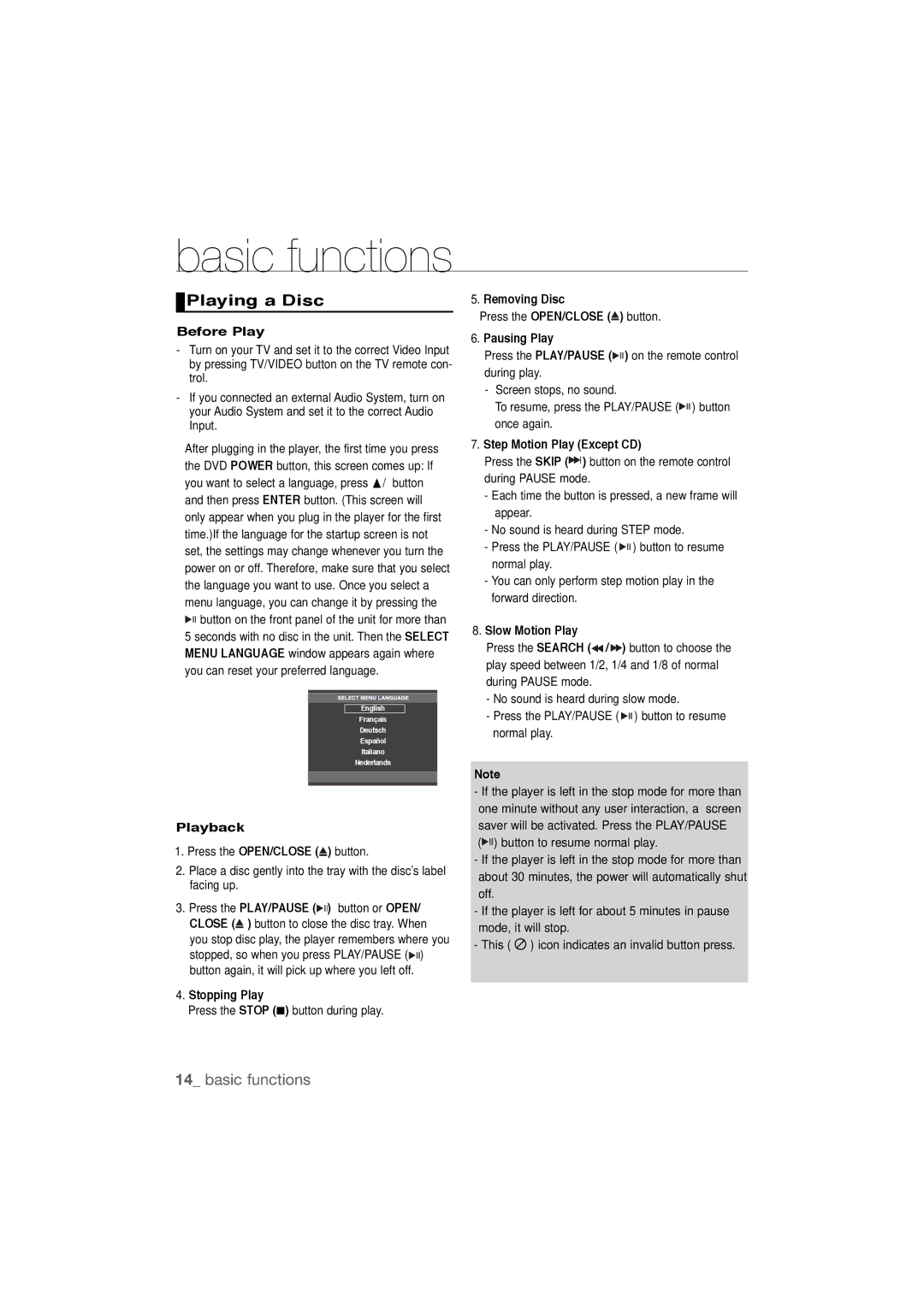 Samsung DVD-P390 user manual Playing a Disc 